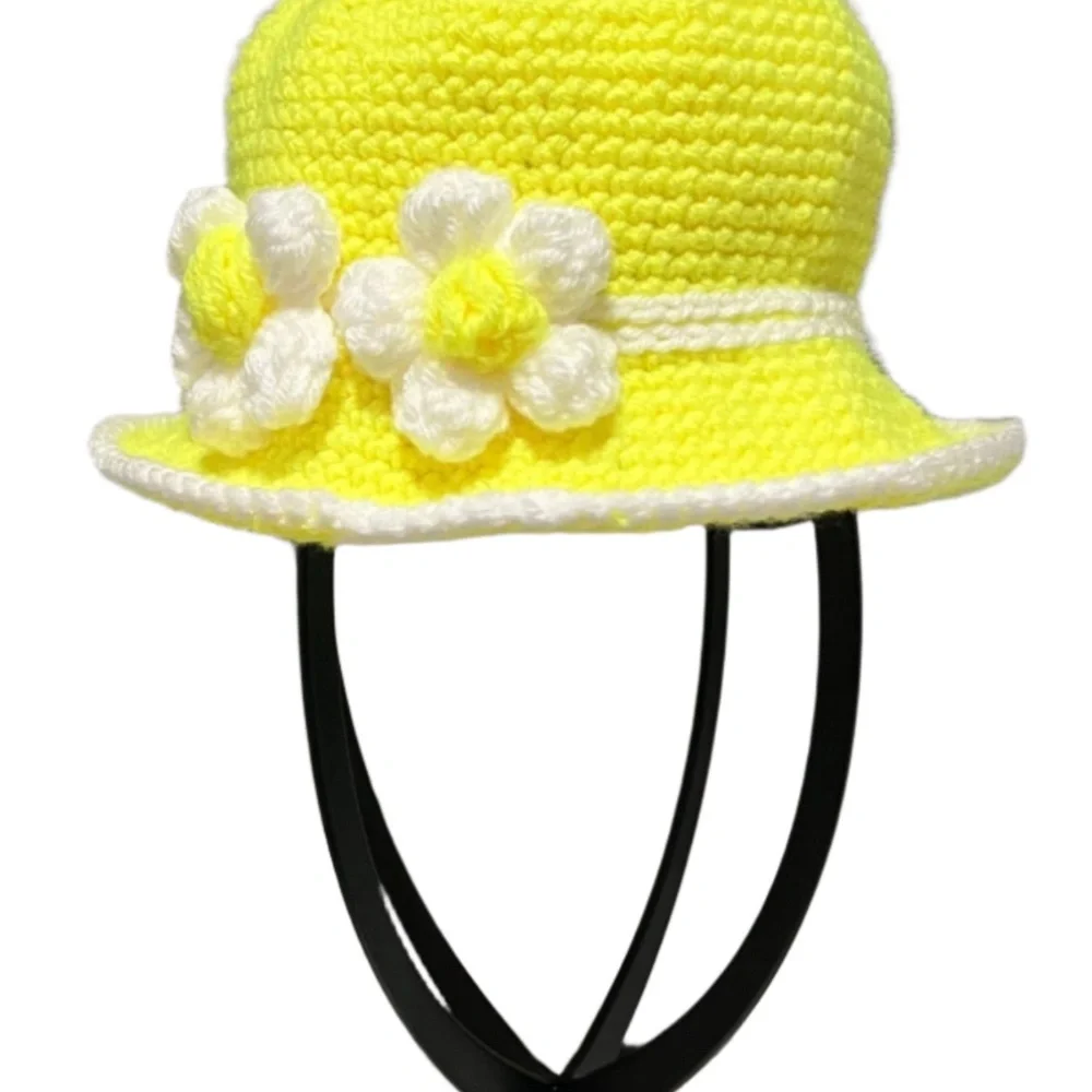 Yellow Flower Baby Bucket Hat Handmade Crochet - Picture 2 of 8